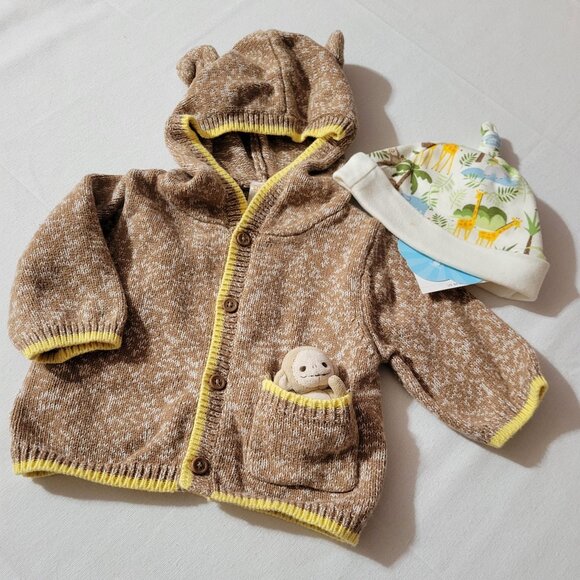 Gymboree Vintage In The Jungle pocket Pal VGUC 3-6 month Sweater, NWT Hat Set